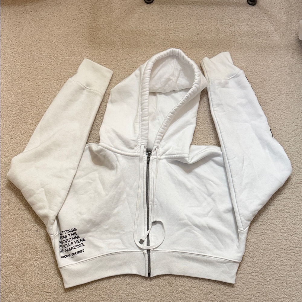 Hollister White Cropped Zip-Up
